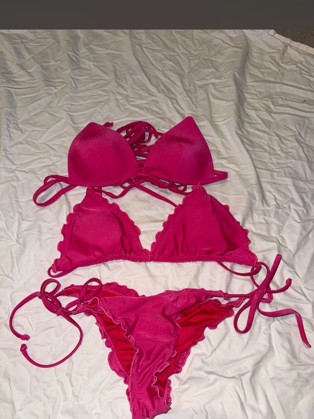RELLECIGA Hot Pink Ruffle String Bikini Set - Swim
